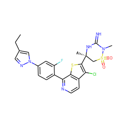 CCc1cnn(-c2ccc(-c3nccc4c(Cl)c([C@]5(C)CS(=O)(=O)N(C)C(=N)N5)sc34)c(F)c2)c1 ZINC001772643707