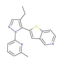 CCc1cnn(-c2cccc(C)n2)c1-c1cc2cnccc2s1 ZINC000117774383