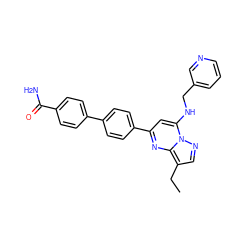 CCc1cnn2c(NCc3cccnc3)cc(-c3ccc(-c4ccc(C(N)=O)cc4)cc3)nc12 ZINC001772588973