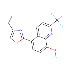 CCc1coc(-c2ccc(OC)c3nc(C(F)(F)F)ccc23)n1 ZINC000028950166