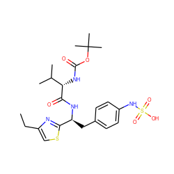 CCc1csc([C@H](Cc2ccc(NS(=O)(=O)O)cc2)NC(=O)[C@@H](NC(=O)OC(C)(C)C)C(C)C)n1 ZINC000113898070