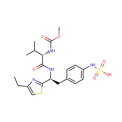 CCc1csc([C@H](Cc2ccc(NS(=O)(=O)O)cc2)NC(=O)[C@@H](NC(=O)OC)C(C)C)n1 ZINC000114389662