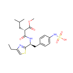 CCc1csc([C@H](Cc2ccc(NS(=O)(=O)O)cc2)NC(=O)[C@H](CC(C)C)C(=O)OC)n1 ZINC000045339167