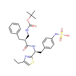 CCc1csc([C@H](Cc2ccc(NS(=O)(=O)O)cc2)NC(=O)[C@H](CNC(=O)OC(C)(C)C)Cc2ccccc2)n1 ZINC000114379085