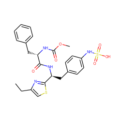 CCc1csc([C@H](Cc2ccc(NS(=O)(=O)O)cc2)NC(=O)[C@H](Cc2ccccc2)NC(=O)OC)n1 ZINC000113898199