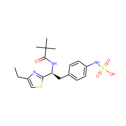 CCc1csc([C@H](Cc2ccc(NS(=O)(=O)O)cc2)NC(=O)C(C)(C)C)n1 ZINC000113897622