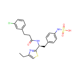 CCc1csc([C@H](Cc2ccc(NS(=O)(=O)O)cc2)NC(=O)CCc2cccc(Cl)c2)n1 ZINC000113897763