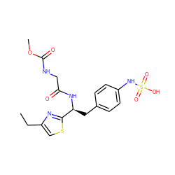 CCc1csc([C@H](Cc2ccc(NS(=O)(=O)O)cc2)NC(=O)CNC(=O)OC)n1 ZINC000114389653