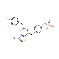CCc1csc([C@H](Cc2ccc(NS(=O)(=O)O)cc2)NC(=O)Cc2ccc(F)c(F)c2)n1 ZINC000113973878