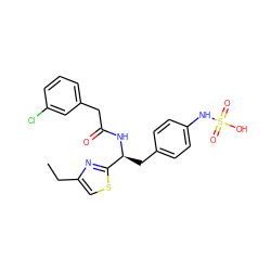 CCc1csc([C@H](Cc2ccc(NS(=O)(=O)O)cc2)NC(=O)Cc2cccc(Cl)c2)n1 ZINC000113973846