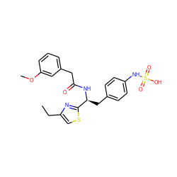 CCc1csc([C@H](Cc2ccc(NS(=O)(=O)O)cc2)NC(=O)Cc2cccc(OC)c2)n1 ZINC000113973309