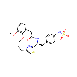 CCc1csc([C@H](Cc2ccc(NS(=O)(=O)O)cc2)NC(=O)Cc2cccc(OC)c2OC)n1 ZINC000113973353