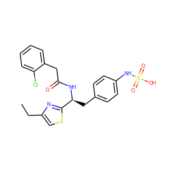 CCc1csc([C@H](Cc2ccc(NS(=O)(=O)O)cc2)NC(=O)Cc2ccccc2Cl)n1 ZINC000113972895