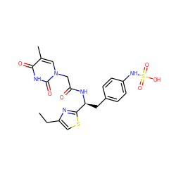 CCc1csc([C@H](Cc2ccc(NS(=O)(=O)O)cc2)NC(=O)Cn2cc(C)c(=O)[nH]c2=O)n1 ZINC000113972653