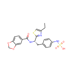 CCc1csc([C@H](Cc2ccc(NS(=O)(=O)O)cc2)NC(=O)c2ccc3c(c2)OCO3)n1 ZINC000113972886