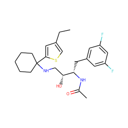 CCc1csc(C2(NC[C@@H](O)[C@H](Cc3cc(F)cc(F)c3)NC(C)=O)CCCCC2)c1 ZINC000064528377