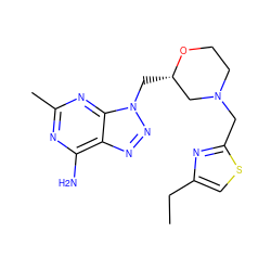 CCc1csc(CN2CCO[C@@H](Cn3nnc4c(N)nc(C)nc43)C2)n1 ZINC000084690471