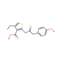 CCc1csc(NC(=O)Cc2ccc(OC)cc2)c1C(=O)OC ZINC000066073772