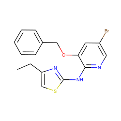 CCc1csc(Nc2ncc(Br)cc2OCc2ccccc2)n1 ZINC000096284838