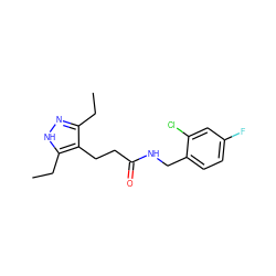 CCc1n[nH]c(CC)c1CCC(=O)NCc1ccc(F)cc1Cl ZINC000058494460