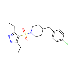 CCc1n[nH]c(CC)c1S(=O)(=O)N1CCC(Cc2ccc(Cl)cc2)CC1 ZINC000216303723