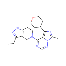 CCc1n[nH]c2c1CN(c1ncnn3c(C)nc(C4CCOCC4)c13)CC2 ZINC000230528166