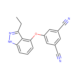 CCc1n[nH]c2cccc(Oc3cc(C#N)cc(C#N)c3)c12 ZINC000040405271