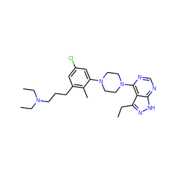 CCc1n[nH]c2ncnc(N3CCN(c4cc(Cl)cc(CCCN(CC)CC)c4C)CC3)c12 ZINC000084603382