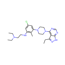 CCc1n[nH]c2ncnc(N3CCN(c4cc(Cl)cc(NCCN(CC)CC)c4C)CC3)c12 ZINC000084603332