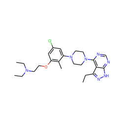 CCc1n[nH]c2ncnc(N3CCN(c4cc(Cl)cc(OCCN(CC)CC)c4C)CC3)c12 ZINC000084615828