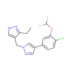 CCc1n[nH]cc1Cn1cc(-c2ccc(Cl)c(OC(F)F)c2)cn1 ZINC001772582399