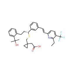 CCc1nc(/C=C/c2cccc([C@@H](CCc3ccccc3C(C)(C)O)SCC3(CC(=O)O)CC3)c2)ccc1C(F)(F)F ZINC000027524099