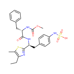 CCc1nc([C@H](Cc2ccc(NS(=O)(=O)O)cc2)NC(=O)[C@H](Cc2ccccc2)NC(=O)OC)sc1C ZINC000114377636