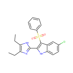 CCc1nc(-c2[nH]c3ccc(Cl)cc3c2S(=O)(=O)c2ccccc2)[nH]c1CC ZINC000005886942