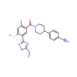 CCc1nc(-c2cc(C(=O)N3CCC(c4ccc(C#N)cc4)CC3)c(C)cc2SC)n[nH]1 ZINC000203757883