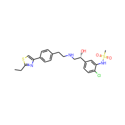 CCc1nc(-c2ccc(CCNC[C@H](O)c3ccc(Cl)c(NS(C)(=O)=O)c3)cc2)cs1 ZINC000028958928