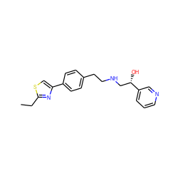 CCc1nc(-c2ccc(CCNC[C@H](O)c3cccnc3)cc2)cs1 ZINC000028958876