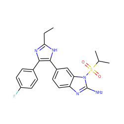 CCc1nc(-c2ccc(F)cc2)c(-c2ccc3nc(N)n(S(=O)(=O)C(C)C)c3c2)[nH]1 ZINC000013641291