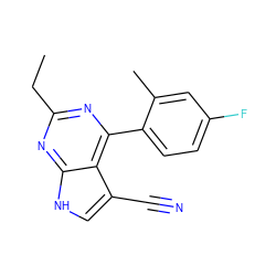 CCc1nc(-c2ccc(F)cc2C)c2c(C#N)c[nH]c2n1 ZINC000095576158