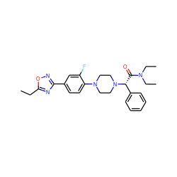 CCc1nc(-c2ccc(N3CCN([C@H](C(=O)N(CC)CC)c4ccccc4)CC3)c(F)c2)no1 ZINC000103225253