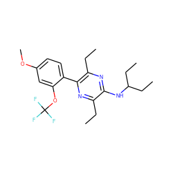 CCc1nc(-c2ccc(OC)cc2OC(F)(F)F)c(CC)nc1NC(CC)CC ZINC000038395961