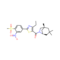 CCc1nc(-c2ccc(S(C)(=O)=O)c([N+](=O)[O-])c2)sc1C(=O)N1C[C@@]2(C)C[C@H]1CC(C)(C)C2 ZINC000101522067