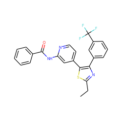 CCc1nc(-c2cccc(C(F)(F)F)c2)c(-c2ccnc(NC(=O)c3ccccc3)c2)s1 ZINC000013673405