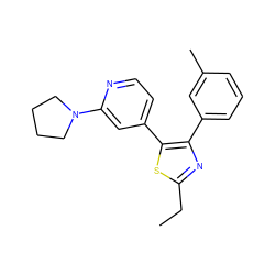 CCc1nc(-c2cccc(C)c2)c(-c2ccnc(N3CCCC3)c2)s1 ZINC000013673397