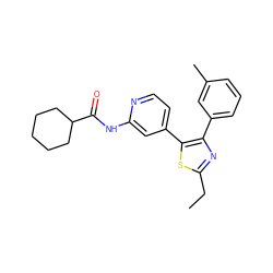 CCc1nc(-c2cccc(C)c2)c(-c2ccnc(NC(=O)C3CCCCC3)c2)s1 ZINC000013673382