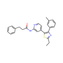 CCc1nc(-c2cccc(C)c2)c(-c2ccnc(NC(=O)CCc3ccccc3)c2)s1 ZINC000013673385