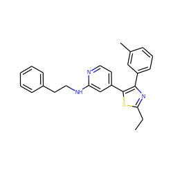 CCc1nc(-c2cccc(C)c2)c(-c2ccnc(NCCc3ccccc3)c2)s1 ZINC000013673389