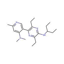 CCc1nc(-c2cnc(C)cc2N(C)C)c(CC)nc1NC(CC)CC ZINC000072177996