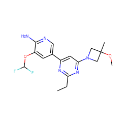 CCc1nc(-c2cnc(N)c(OC(F)F)c2)cc(N2CC(C)(OC)C2)n1 ZINC000653679383