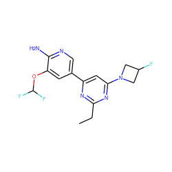 CCc1nc(-c2cnc(N)c(OC(F)F)c2)cc(N2CC(F)C2)n1 ZINC000653670155